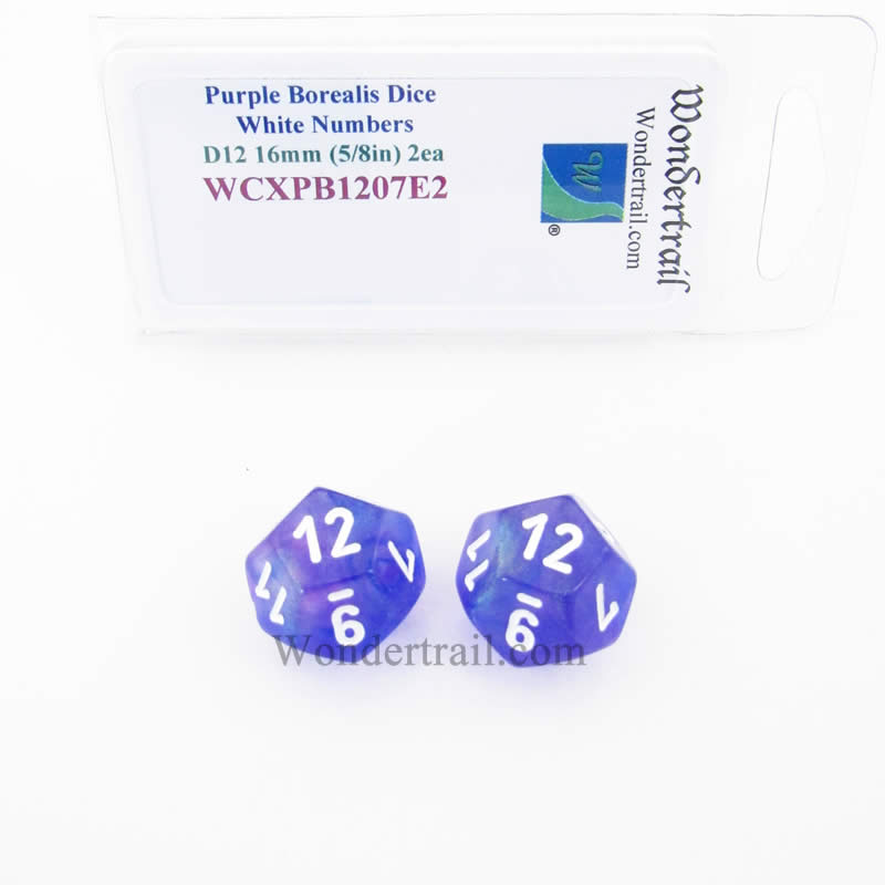 WCXPB1207E2 Purple Borealis Dice White Numbers D12 16mm Pack of 2 (ONLINE ORDER ONLY)