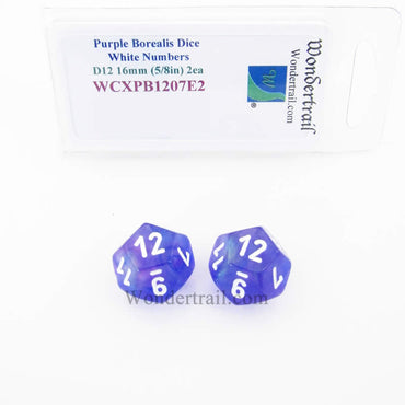 WCXPB1207E2 Purple Borealis Dice White Numbers D12 16mm Pack of 2 (ONLINE ORDER ONLY)