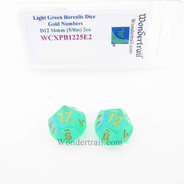 WCXPB1225E2 Light Green Borealis Dice Gold Numbers D12 16mm Pack of 2 (ONLINE ORDER ONLY)