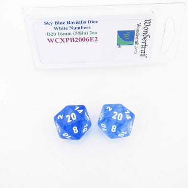 WCXPB2006E2 Sky Blue Borealis Dice White Numbers D20 16mm Pack of 2 (ONLINE ORDER ONLY)