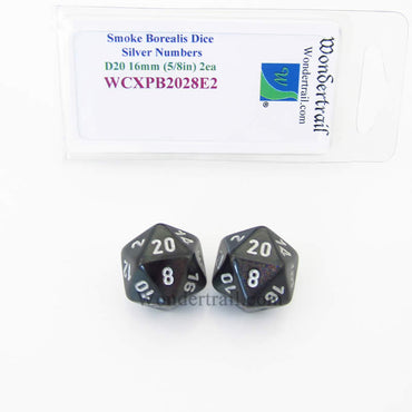 WCXPB2028E2 Smoke Borealis Dice Silver Numbers D20 16mm Pack of 2 (ONLINE ORDER ONLY)