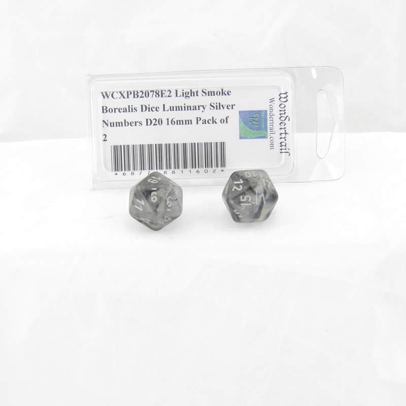 WCXPB2078E2 Light Smoke Borealis Dice Luminary Silver Numbers D20 16mm Pack of 2 (ONLINE ORDER ONLY)