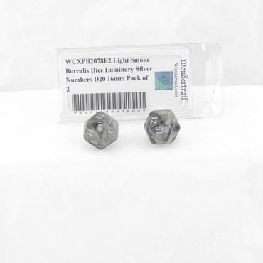 WCXPB2078E2 Light Smoke Borealis Dice Luminary Silver Numbers D20 16mm Pack of 2 (ONLINE ORDER ONLY)