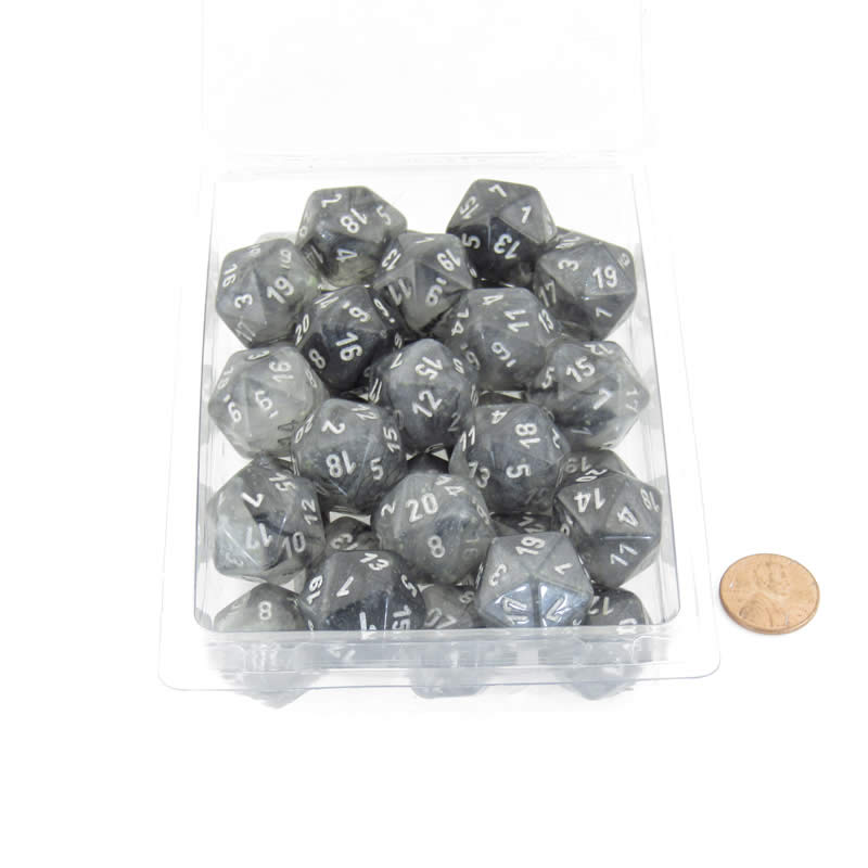 WCXPB2078E50 Light Smoke Borealis Dice Luminary Silver Numbers D20 Aprox 16mm (5/8in) Pack of 50 (ONLINE ORDER ONLY)