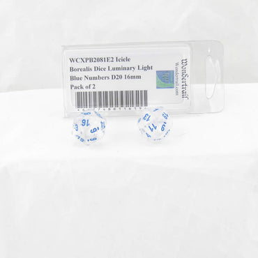 WCXPB2081E2 Icicle Borealis Dice Luminary Light Blue Numbers D20 16mm Pack of 2 (ONLINE ORDER ONLY)