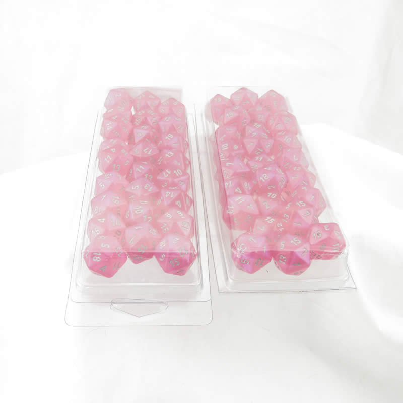 WCXPB2084E50 Pink Borealis Dice Luminary Silver Numbers D20 Aprox 16mm (5/8in) Pack of 50 (ONLINE ORDER ONLY)