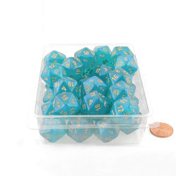 WCXPB2085E50 Teal Borealis Dice Luminary with Gold Numbers D20 16mm (5/8in) Pack of 2 (ONLINE ORDER ONLY)