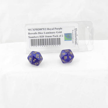 WCXPB2087E2 Royal Purple Borealis Dice Luminary Gold Numbers D20 16mm Pack of 2 (ONLINE ORDER ONLY)