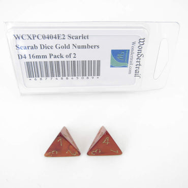 WCXPC0404E2 Scarlet Scarab Dice Gold Numbers D4 16mm Pack of 2 (ONLINE ORDER ONLY)