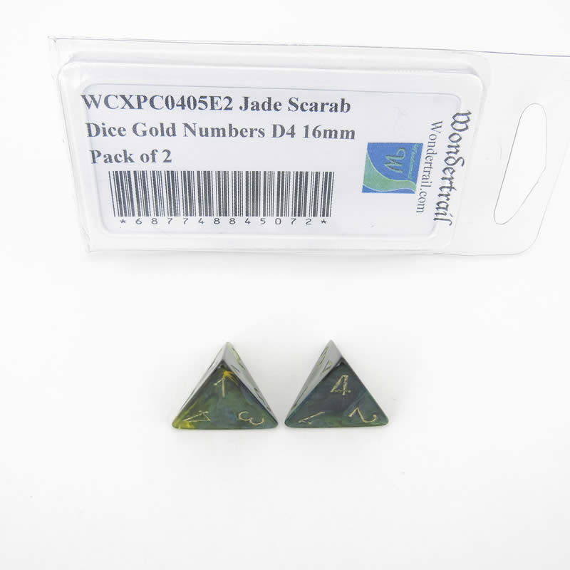 WCXPC0405E2 Jade Scarab Dice Gold Numbers D4 16mm Pack of 2 (ONLINE ORDER ONLY)