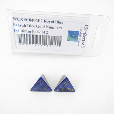 WCXPC0406E2 Royal Blue Scarab Dice Gold Numbers D4 16mm Pack of 2 (ONLINE ORDER ONLY)
