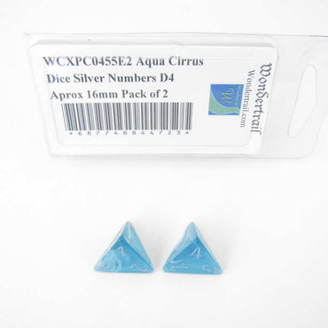 WCXPC0455E2 Aqua Cirrus Dice Silver Numbers D4 Aprox 16mm Pack of 2 (ONLINE ORDER ONLY)