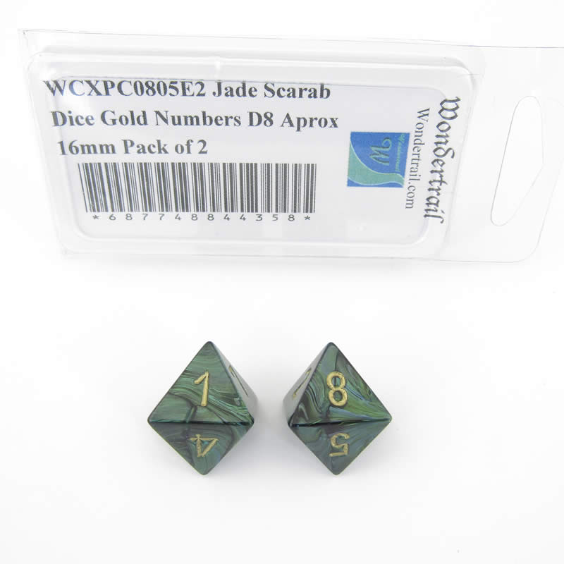 WCXPC0805E2 Jade Scarab Dice Gold Numbers D8 Aprox 16mm Pack of 2 (ONLINE ORDER ONLY)