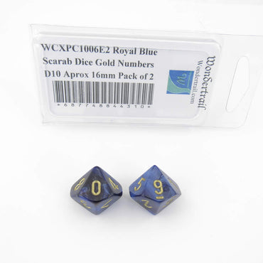 WCXPC1006E2 Royal Blue Scarab Dice Gold Numbers D10 Aprox 16mm Pack of 2 (ONLINE ORDER ONLY)