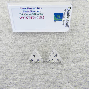 WCXPF0401E2 Clear Frosted Dice Black Numbers D4 16mm Pack of 2 (ONLINE ORDER ONLY)