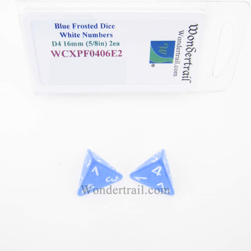 WCXPF0406E2 Blue Frosted Dice White Numbers D4 16mm Pack of 2 (ONLINE ORDER ONLY)