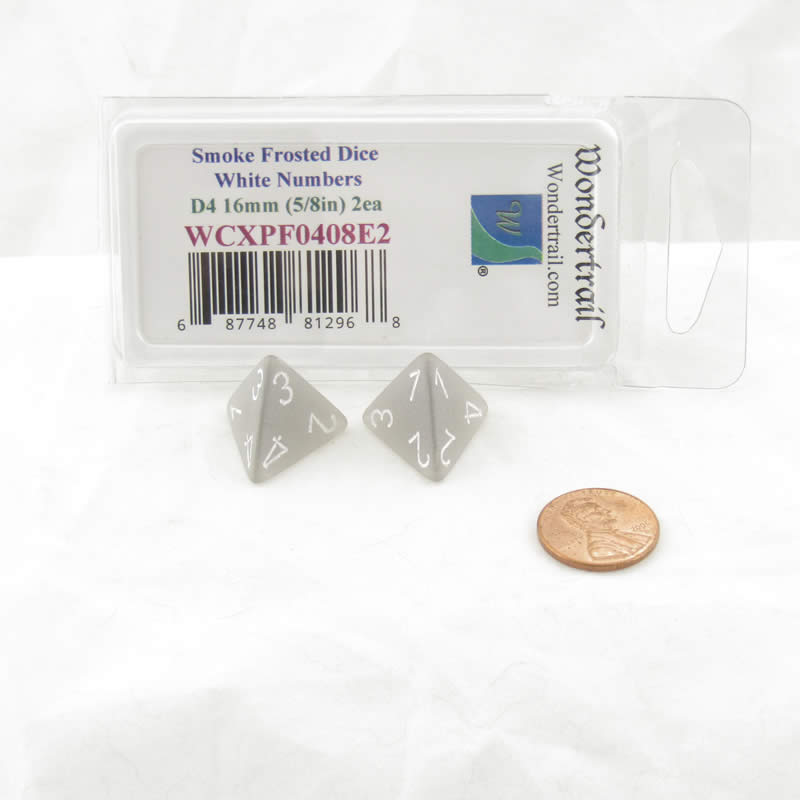 WCXPF0408E2 Smoke Frosted Dice White Numbers D4 16mm Pack of 2 (ONLINE ORDER ONLY)