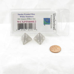 WCXPF0408E2 Smoke Frosted Dice White Numbers D4 16mm Pack of 2 (ONLINE ORDER ONLY)