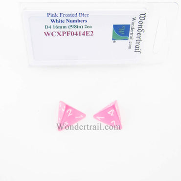 WCXPF0414E2 Pink Frosted Dice White Numbers D4 16mm (5/8in) Pack of 2 (ONLINE ORDER ONLY)