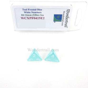 WCXPF0425E2 Teal Frosted Dice White Numbers D4 16mm Pack of 2 (ONLINE ORDER ONLY)