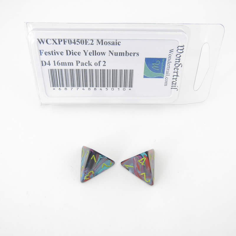 WCXPF0450E2 Mosaic Festive Dice Yellow Numbers D4 16mm Pack of 2 (ONLINE ORDER ONLY)