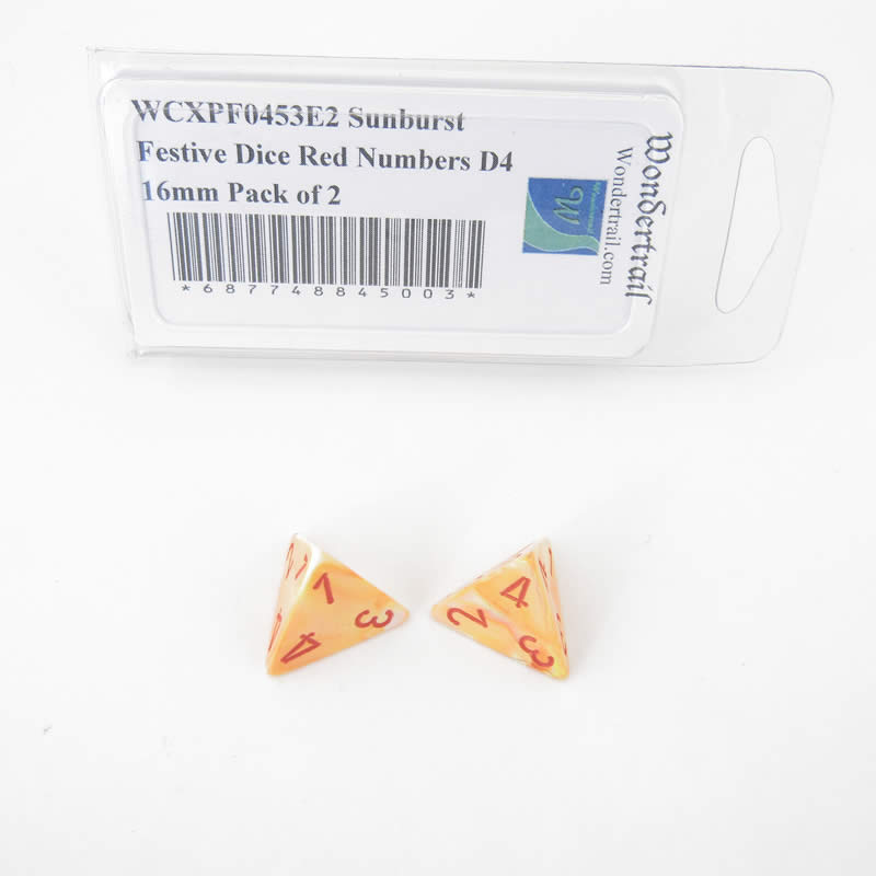 WCXPF0453E2 Sunburst Festive Dice Red Numbers D4 16mm Pack of 2 (ONLINE ORDER ONLY)