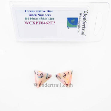 WCXPF0462E2 Circus Festive Dice Black Numbers D4 16mm Pack of 2 (ONLINE ORDER ONLY)