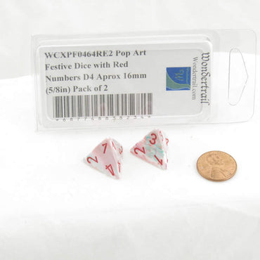 WCXPF0464RE2 Pop Art Festive Dice with Red Numbers D4 Aprox 16mm (5/8in) Pack of 2 (ONLINE ORDER ONLY)