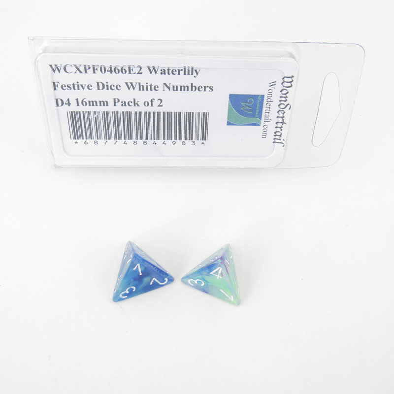 WCXPF0466E2 Waterlily Festive Dice White Numbers D4 16mm Pack of 2 (ONLINE ORDER ONLY)