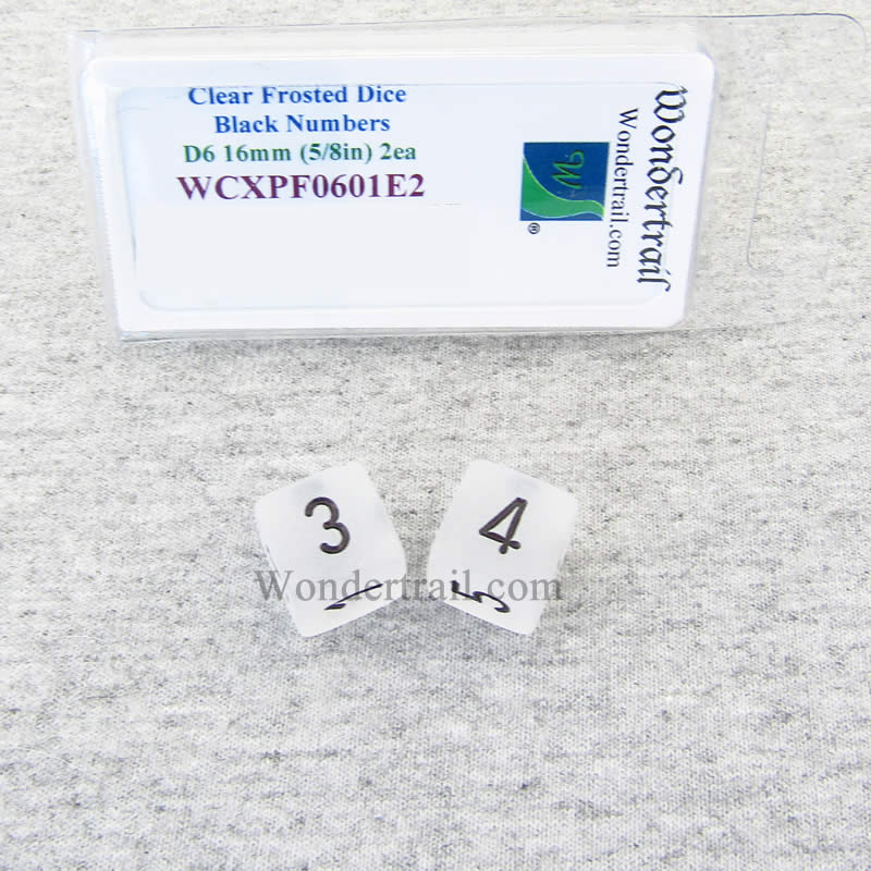 WCXPF0601E2 Clear Frosted Dice Black Numbers D6 16mm Pack of 2 (ONLINE ORDER ONLY)