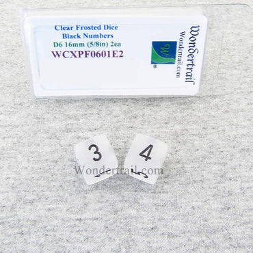 WCXPF0601E2 Clear Frosted Dice Black Numbers D6 16mm Pack of 2 (ONLINE ORDER ONLY)