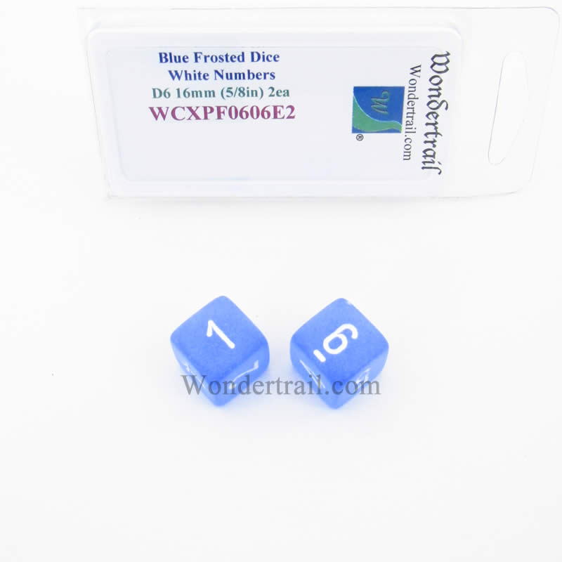 WCXPF0606E2 Blue Frosted Dice White Numbers D6 16mm Pack of 2 (ONLINE ORDER ONLY)