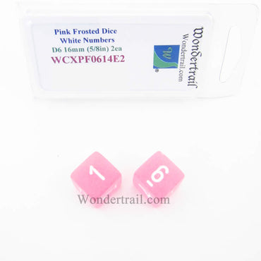 WCXPF0614E2 Pink Frosted Dice White Numbers D6 16mm Pack of 2 (ONLINE ORDER ONLY)