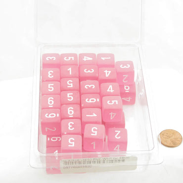 WCXPF0614E50 Pink Frosted Dice with White Numbers D6 Aprox 16mm (5/8in) Pack of 50 (ONLINE ORDER ONLY)