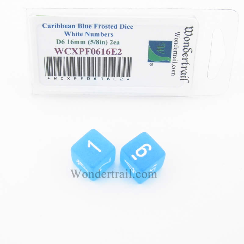 WCXPF0616E2 Caribbean Blue Frosted Dice White Numbers D6 16mm Pack of 2 (ONLINE ORDER ONLY)