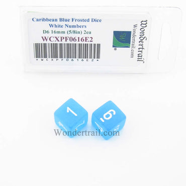 WCXPF0616E2 Caribbean Blue Frosted Dice White Numbers D6 16mm Pack of 2 (ONLINE ORDER ONLY)