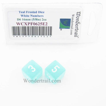 WCXPF0625E2 Teal Frosted Dice White Numbers D6 16mm (5/8in) Pack of 2 (ONLINE ORDER ONLY)