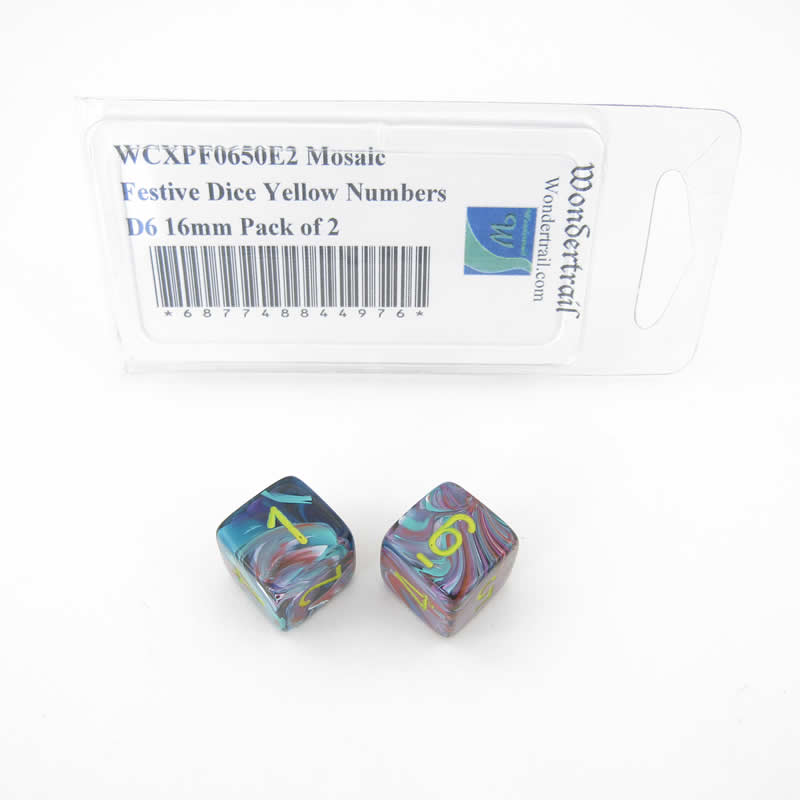 WCXPF0650E2 Mosaic Festive Dice Yellow Numbers D6 16mm Pack of 2 (ONLINE ORDER ONLY)