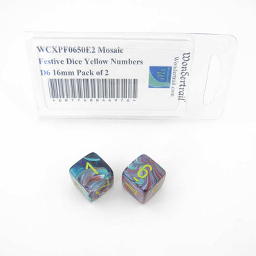 WCXPF0650E2 Mosaic Festive Dice Yellow Numbers D6 16mm Pack of 2 (ONLINE ORDER ONLY)