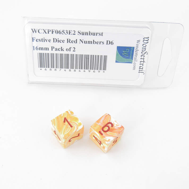WCXPF0653E2 Sunburst Festive Dice Red Numbers D6 16mm Pack of 2 (ONLINE ORDER ONLY)