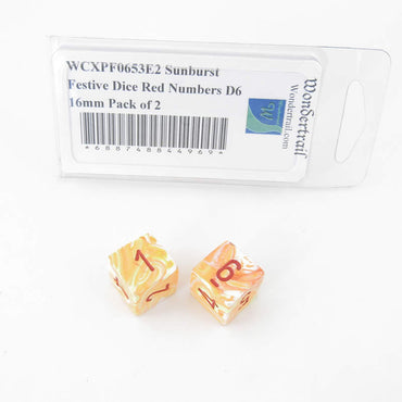 WCXPF0653E2 Sunburst Festive Dice Red Numbers D6 16mm Pack of 2 (ONLINE ORDER ONLY)
