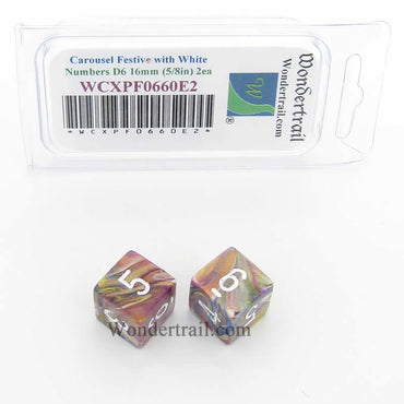 WCXPF0660E2 Carousel Festive Dice White Numbers D6 16mm Pack of 2 (ONLINE ORDER ONLY)
