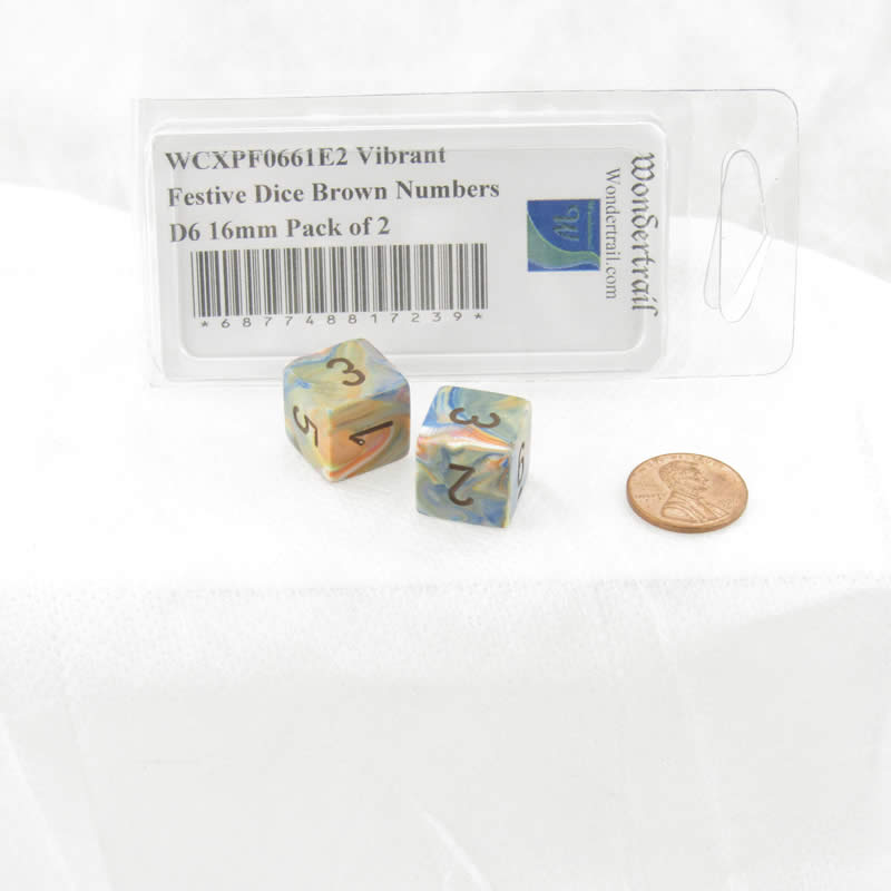 WCXPF0661E2 Vibrant Festive Dice Brown Numbers D6 16mm Pack of 2 (ONLINE ORDER ONLY)