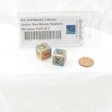 WCXPF0661E2 Vibrant Festive Dice Brown Numbers D6 16mm Pack of 2 (ONLINE ORDER ONLY)