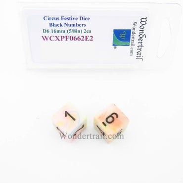 WCXPF0662E2 Circus Festive Dice Black Numbers D6 16mm Pack of 2 (ONLINE ORDER ONLY)