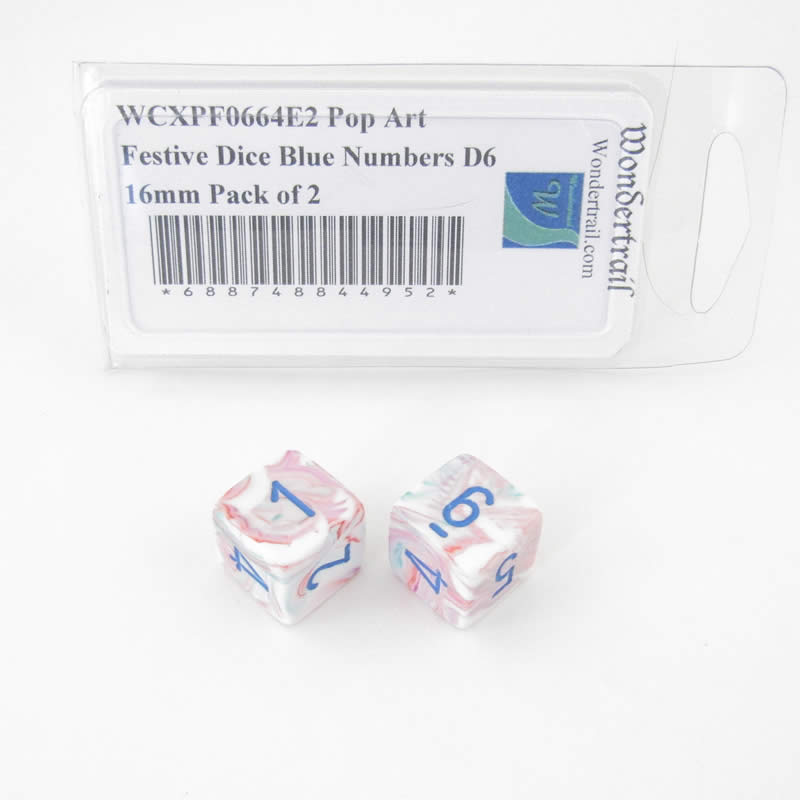WCXPF0664E2 Pop Art Festive Dice Blue Numbers D6 16mm Pack of 2 (ONLINE ORDER ONLY)