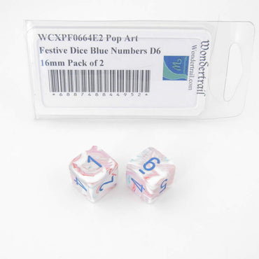 WCXPF0664E2 Pop Art Festive Dice Blue Numbers D6 16mm Pack of 2 (ONLINE ORDER ONLY)