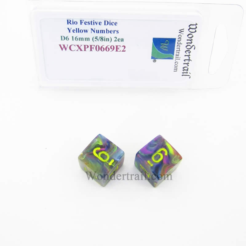 WCXPF0669E2 Rio Festive Dice Yellow Numbers D6 16mm Pack of 2 (ONLINE ORDER ONLY)