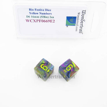 WCXPF0669E2 Rio Festive Dice Yellow Numbers D6 16mm Pack of 2 (ONLINE ORDER ONLY)