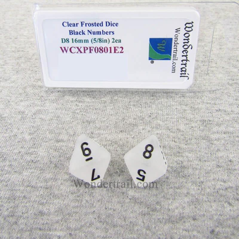 WCXPF0801E2 Clear Frosted Dice Black Numbers D8 16mm Pack of 2 (ONLINE ORDER ONLY)